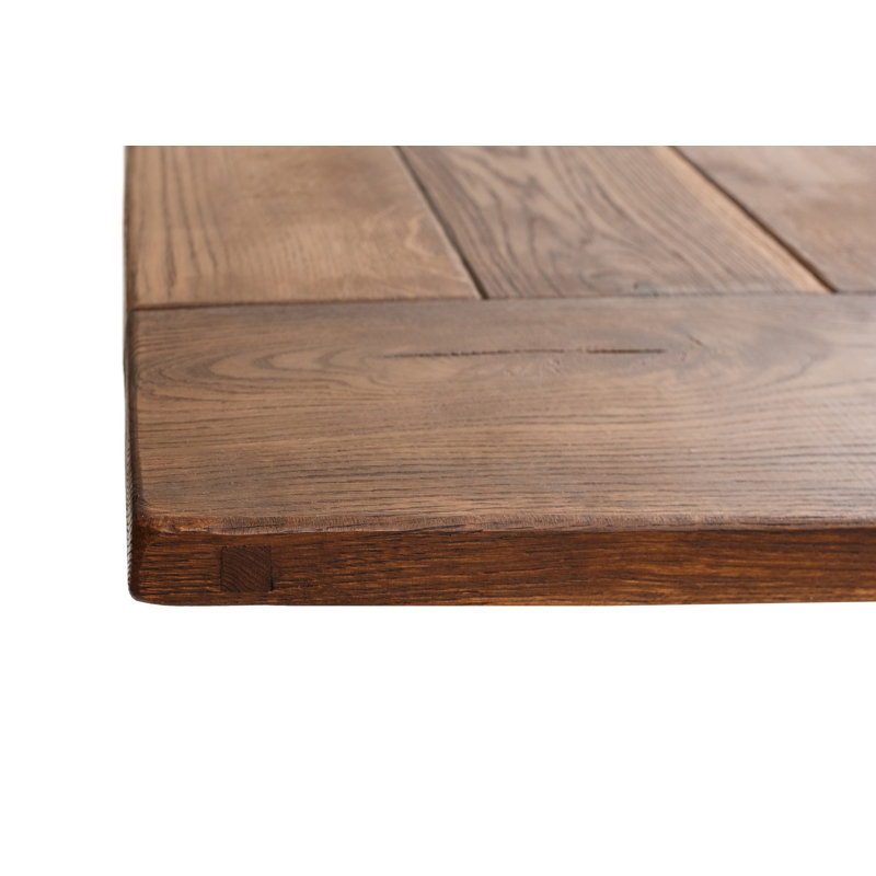 Oak Solid Wood Top Metal Base Dining Table, 75cm H x 220cm W x 100cm D, Brown/Black