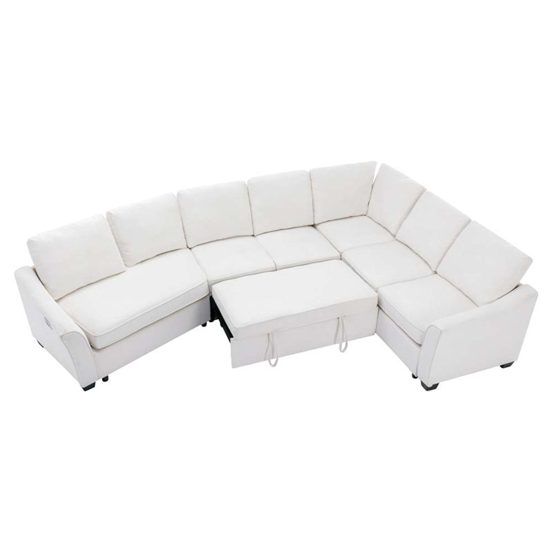 Canapé-lit modulaire 3 pièces avec lit gigogne Ginelie, canapé-lit moderne en L avec port de chargement USB, canapé modulaire