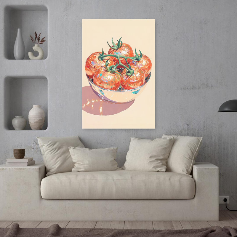 «Disco Tomato Still Life Elegant Modern Vibrant Fruit», art mural, H 36 po x l 24 po