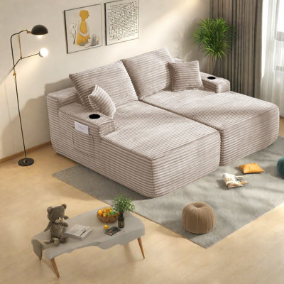Canapés modulaires en tissu moelleux avec méridienne double, canapé de salon beige moderne et confortable