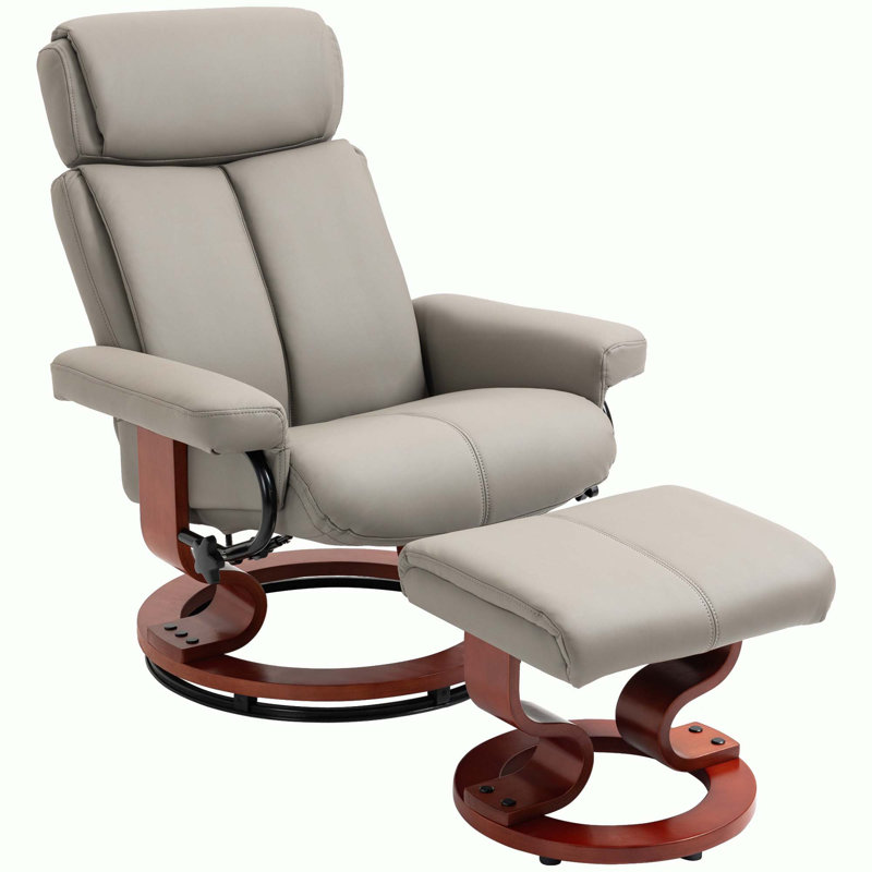 360° Swivel Reclining Chair with Wood Base and Matching Footrest