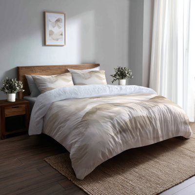 Ensemble d'édredon abstrait 6 pièces - Chemin de sable beige avec taies décoratives et coussins décoratifs