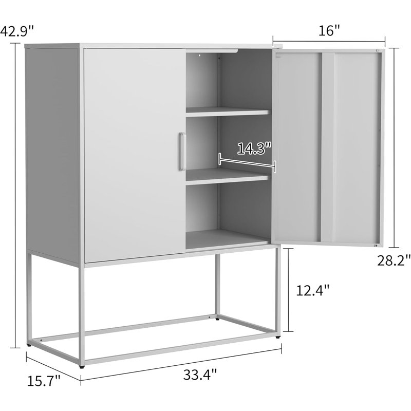 Buffet robuste en métal avec 2 tablettes
