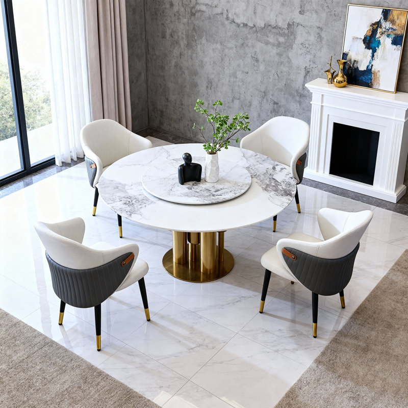 Ensemble de table de salle à manger moderne avec plateau en marbre résistant aux taches et chaises en acier inoxydable pour cuisine compacte