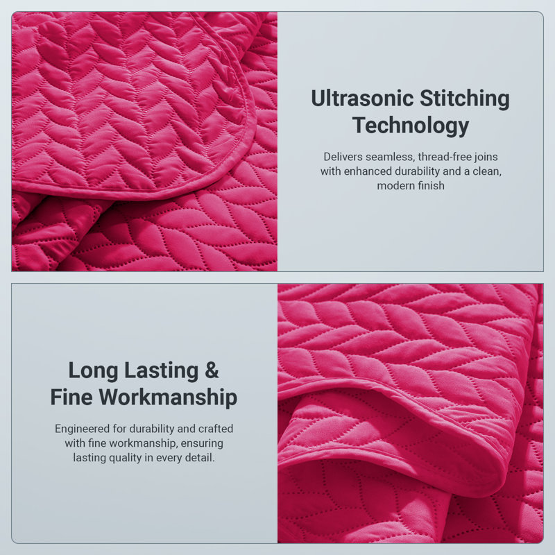 Oxford Homeware Embossed Microfiber Queen Bedspread Set - Soft and Oversized Bedding Set with Matching Shams, Pink