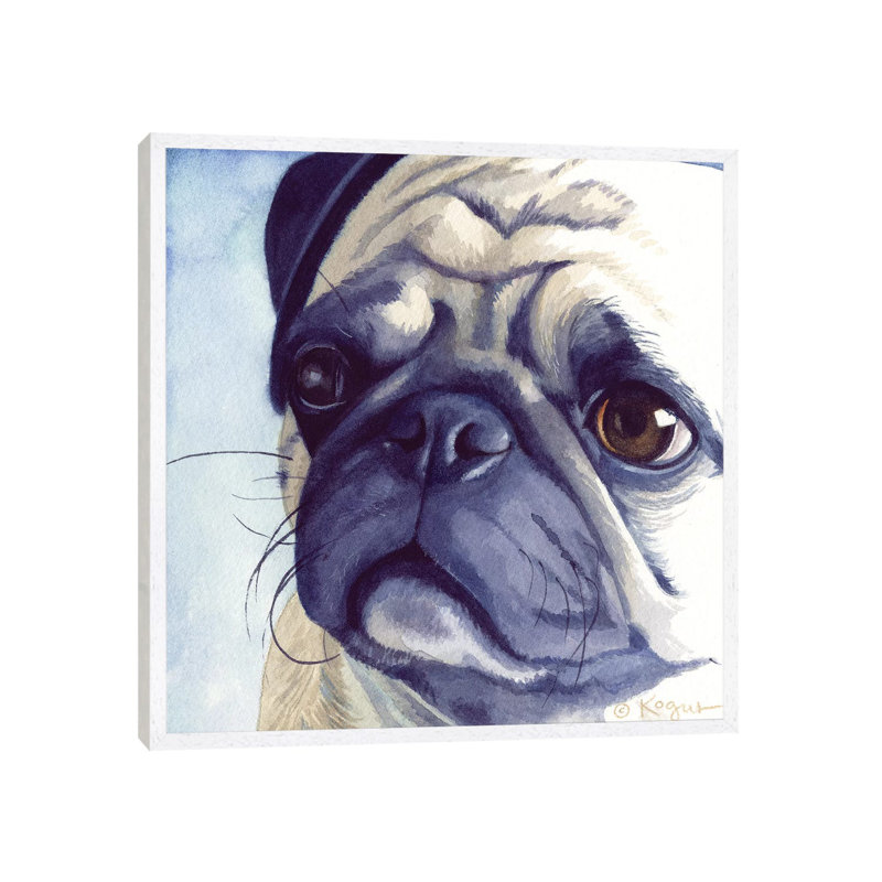 Bugabee Pug by Teresa Kogut - Painting on Canvas, 45.72 cm H x 45.72 cm W, White Framed