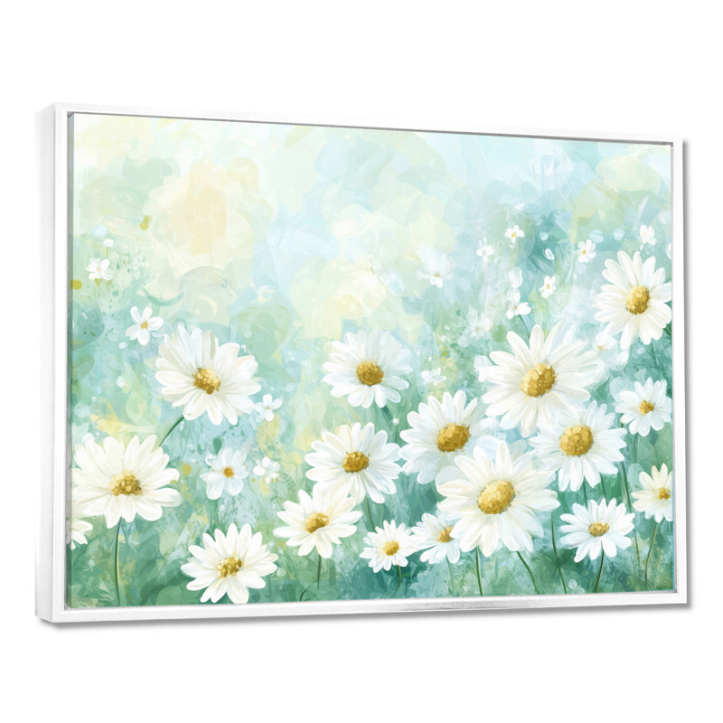 Daisy Field Charm In Summer II - Daisy Wall Art Living Room, 30" H x 40" W, Floater Framed Print, White