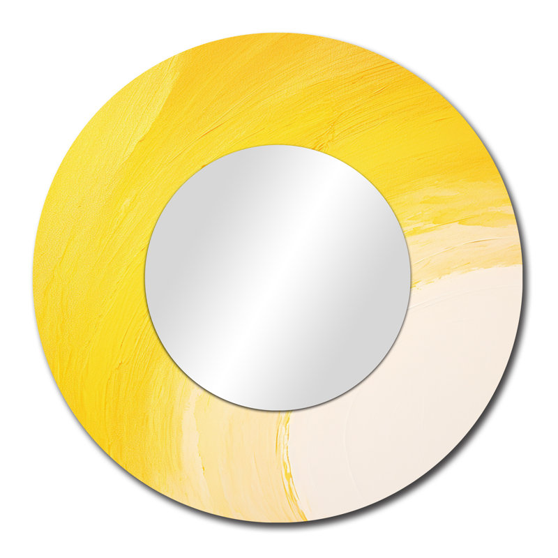 Savayah Yellow Chroma Curve - Rainbow Wall Mirror, Yellow Round Decorative Mirror, Printed Metal Art, 29" x 29"