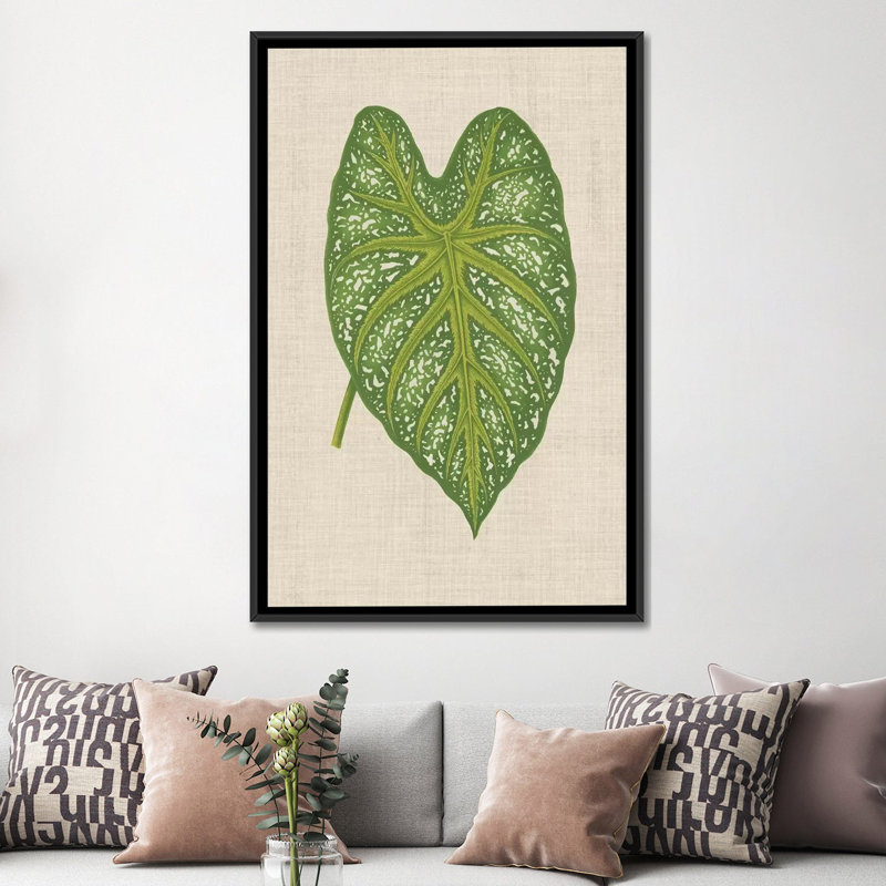 « leaves on linen i », impression sur toile, H 26 po x l 18 po x P 1,5 po, Toile avec cadre noir