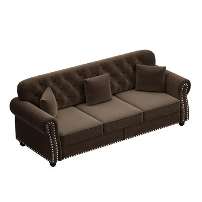 Velzavian Mid-Century Modern Velvet Upholstered Sofa with Pillows