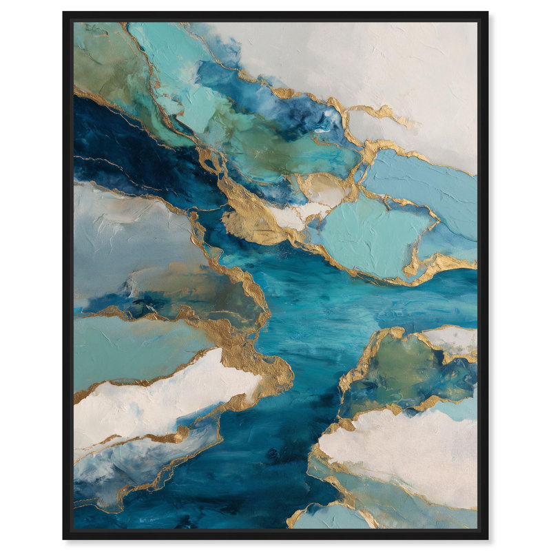 Décoration murale géode imprimée sur toile Gilded River Delta I par Art Remedy, cadre noir, 36 x 45, H 46 po x l 37 po