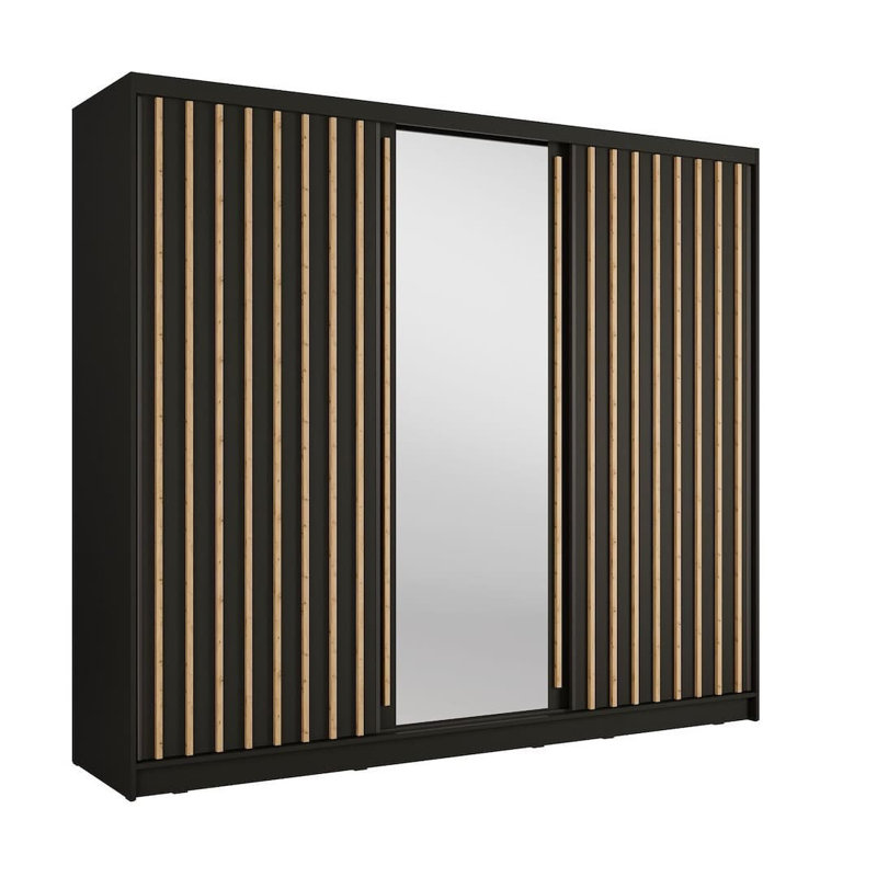 Aluna Black Sliding Door Wardrobe 248cm with Mirror