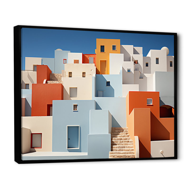 Paysage avec géométrie colorée, bâtiment II, reproduction d'art sur toile, Cadre flottant noir, H 24 po x l 32 po x P 1 po