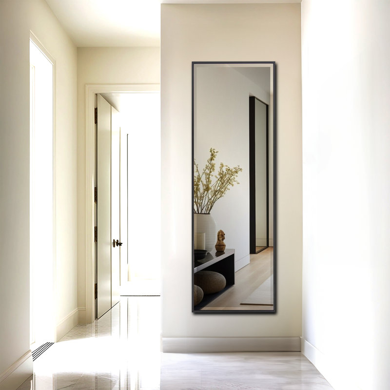 Gabrielius Rectangle Wood Wall Mirror, Matte Black