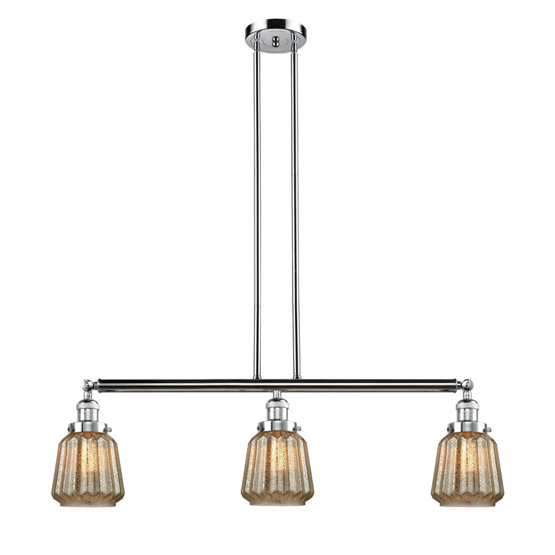 Luminaire suspendu linéaire à 3 lumières pour îlot de cuisine Vinson, Ampoule DEL 6 watts Vinage, Transparent