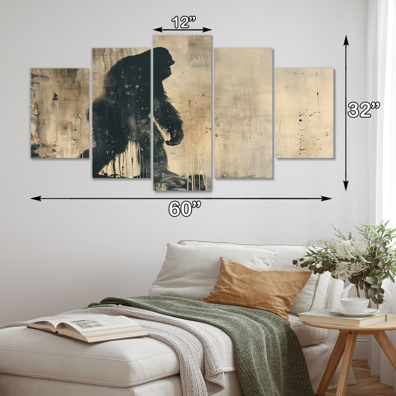 Silhouette d'ombre noire et noire Bigfoot - ensemble de décorations murales Bigfoot