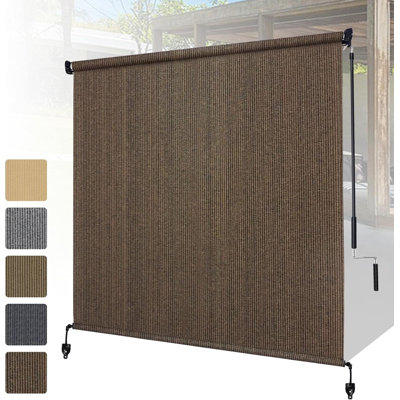 Outdoor Roller Shades with Splicing Design, 8' W x 8' H Cordless Patio Roll Up Blinds