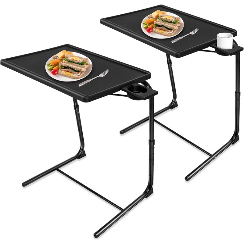 Ensemble de 2 plateaux-repas réglables en hauteur et inclinables (6 niveaux) avec porte-gobelet intégré, pour manger sur le canapé, le lit ou le fauteuil.