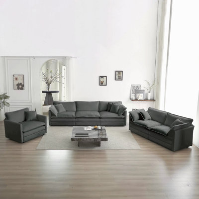 Canapé moderne, ensemble de canapé modulaire à assise très profonde 3 pièces pour salon, canapé surdimensionné, canapé 3 places, causeuse et canapé simple, chenille grise
