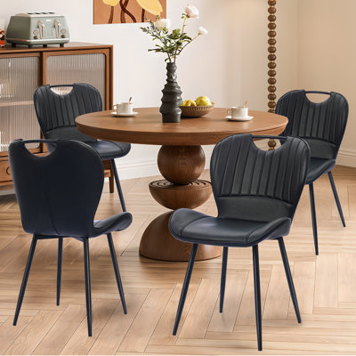 Modern Curved Faux Leather Upholstered Dining Chairs by Dovecove