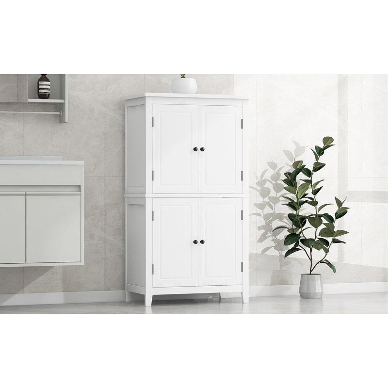 Elegant Bathroom Floor Storage Cabinet, Bathroom Storage Unit, Freestanding Cabinet With 4 Doors, Adjustable Shelves, Adaptable Shelves