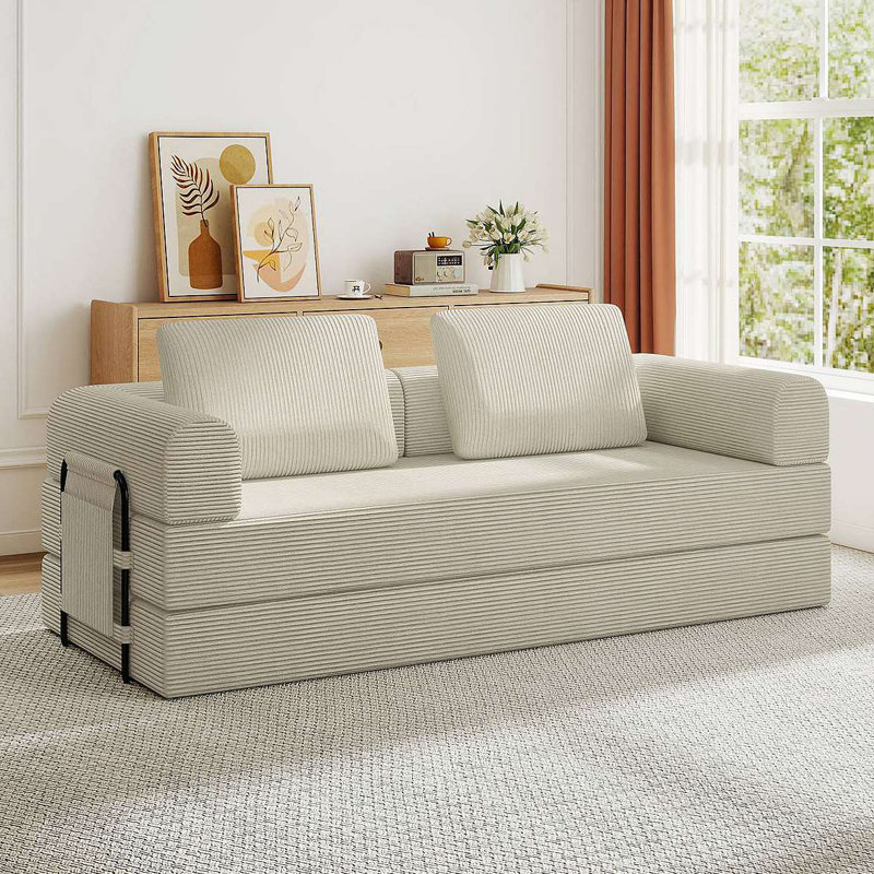 Canapé-lit convertible avec coussin cylindrique - Coussin en velours côtelé avec cadre de forme fixe pour le salon, la chambre à coucher, le salon, le studio