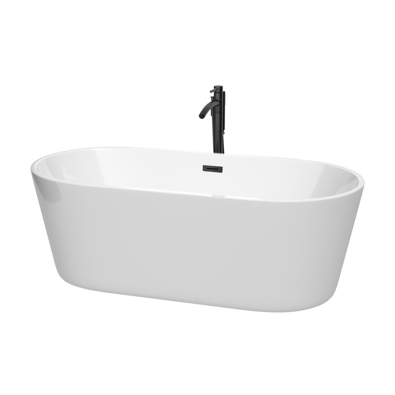 Carissa 67'' x 32'' Freestanding Soaking Acrylic Bathtub with Faucet, White/Matte Black