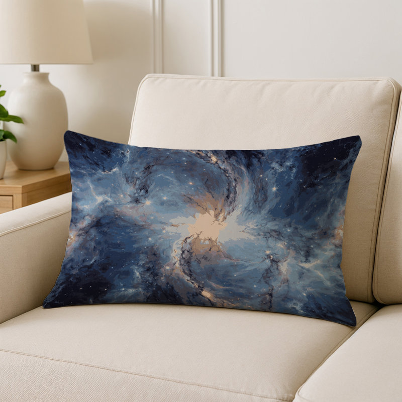 Coussin décoratif intérieur et extérieur Modern, Bleu abstrait 4, Rectangle H 14 po x l 20 po