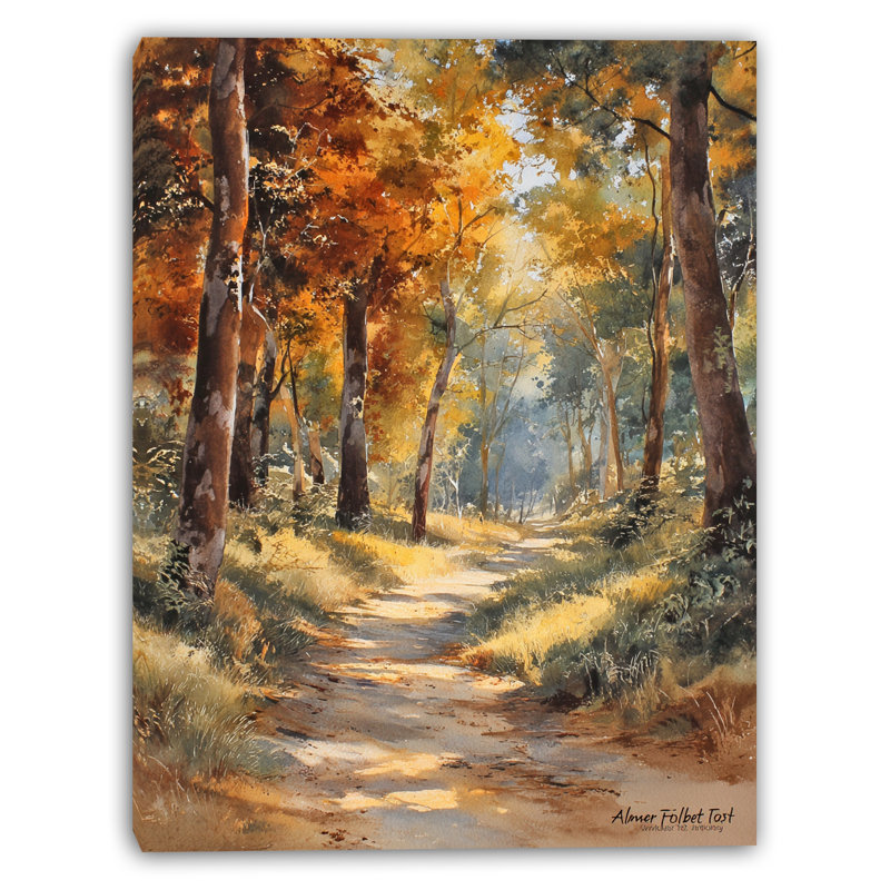 «Golden Pathway Forest», art mural sur toile tendue, H 24 po x l 16 po