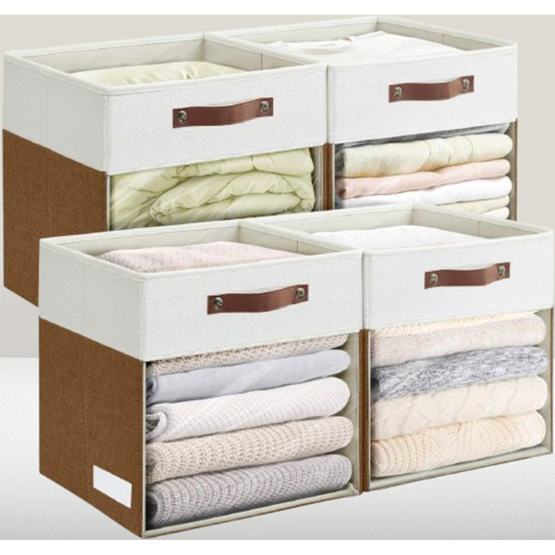 13 X 13 Inch Collapsible Storage Box With Clear Window And Handles (Pack Of 4), Brown