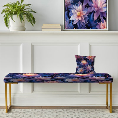 Rêve céleste mauve à motif floral - Banc rembourré doré
