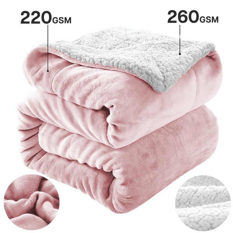 Diya Soft Sherpa Fleece Fur Thick Dual Sided Flannel Reversible Blanket Throw, W200 x L240cm, Pink