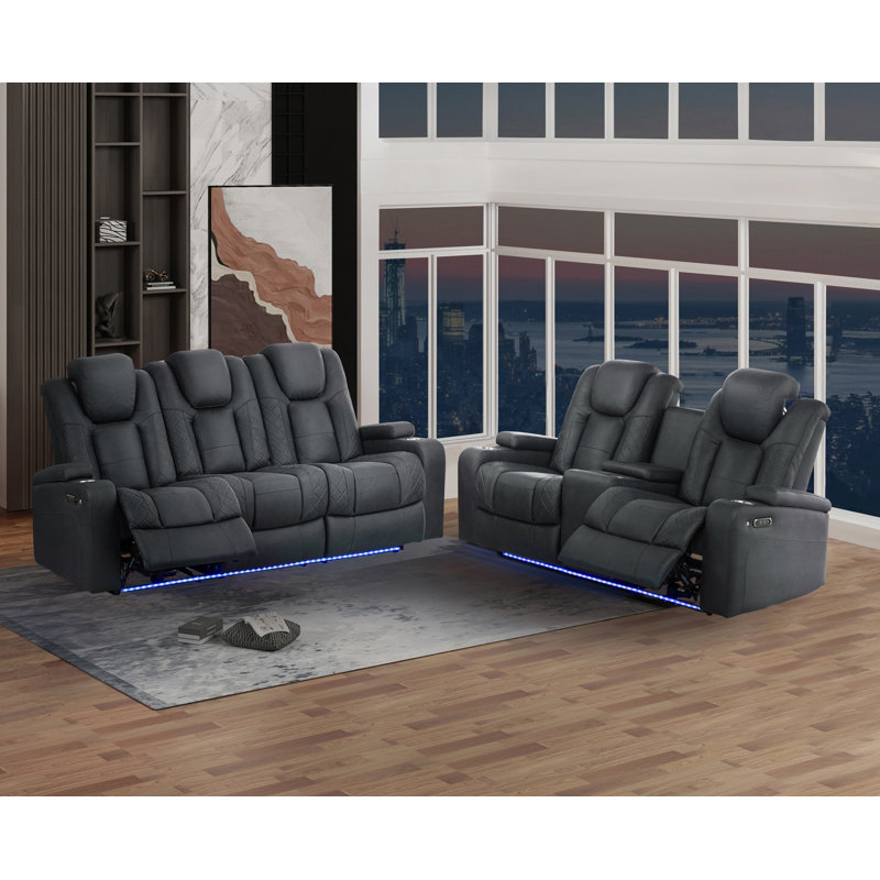 Ensemble 2 pièces: canapé inclinable électrique avec table rabattable et causeuse console, gris anthracite