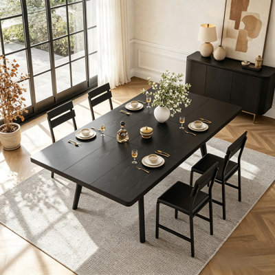 5-Piece Two-Way Extendable Dining Table Set with 4 Upholstered Chairs for 4-10,  3-Stage Transformer Kitchen Table Set, Black