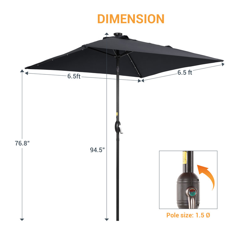 Parasol de marché extérieur carré 6,5 pi avec éclairage DEL Rosalynd Rosalynd, Gris anthracite