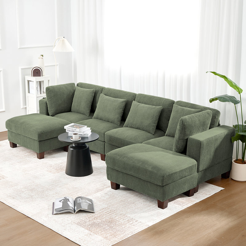 Canapé-lit de 116 pouces avec pouf de salon, Velours côtelé vert