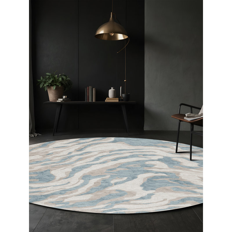 Tapis gris soyeux et moelleux, Rond 7 pi