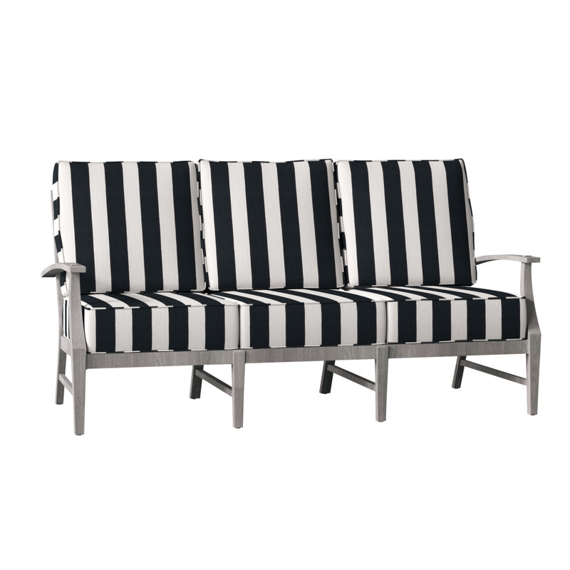Croquet Teak Sofa - Oyster, Welt, Oyster Teak, Cabana Midnight Stripe Sunbrella®