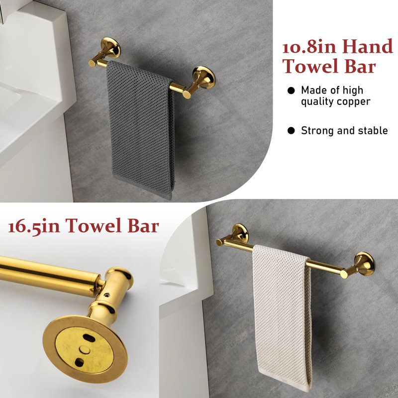 6 - Piece Bathroom Hardware Set, Brushed Gold, 3" H x 22" W x 3" D