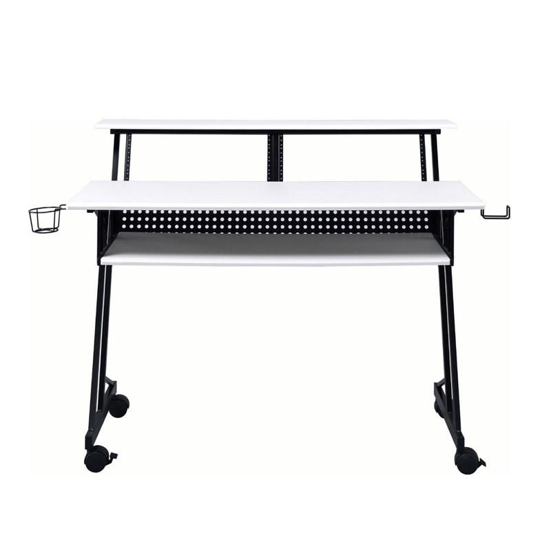 Bureau de studio d'enregistrement de musique avec plateau à clavier (sans les chaises de bureau), Blanc