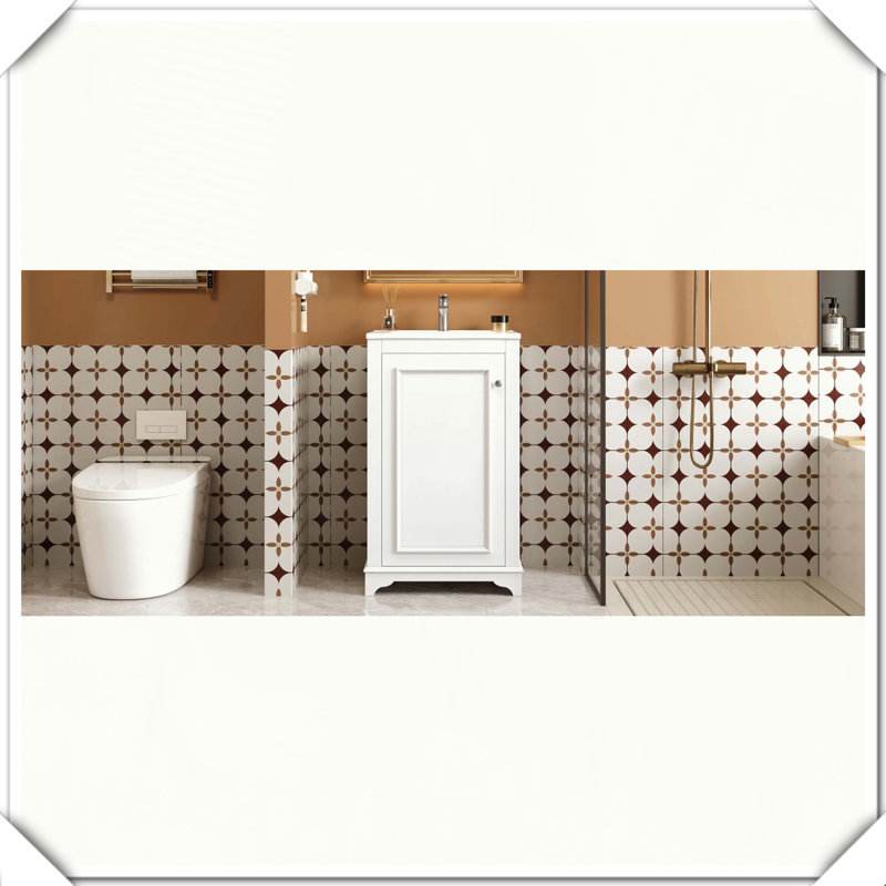 Meuble-lavabo autoportant moderne avec lavabo en céramique et tablette ajustable, Blanc
