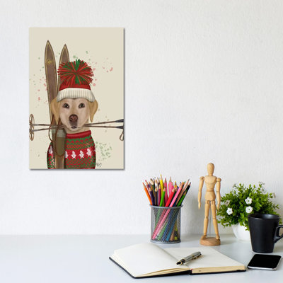 Yellow Labrador, Skiing by Fab Funky - Wrapped Canvas Print