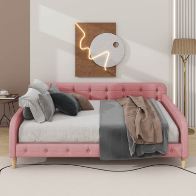 Cheve Queen Size Upholstered Daybed with 4 Support Legs