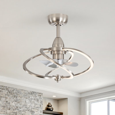20'' Small Enclosed Caged Ceiling Fan With Light And Remote, Low Profile Bladeless Ceiling Fan Light Fixture 6 Speed, 3 Reversible Abs Blades And Quiet Motor