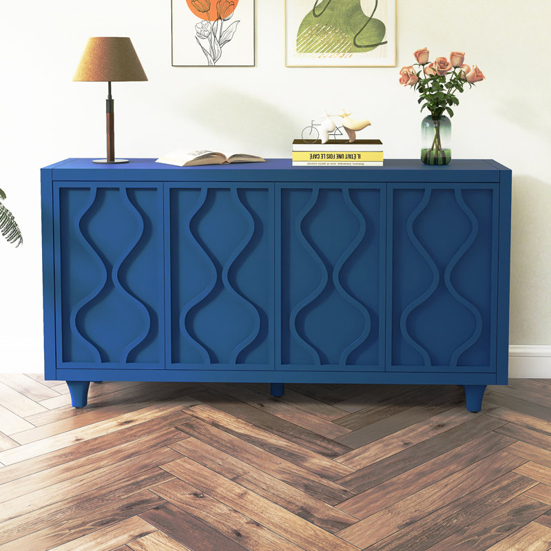 Élégant buffet en bois avec portes embossées, Noir, noir, noir, noir