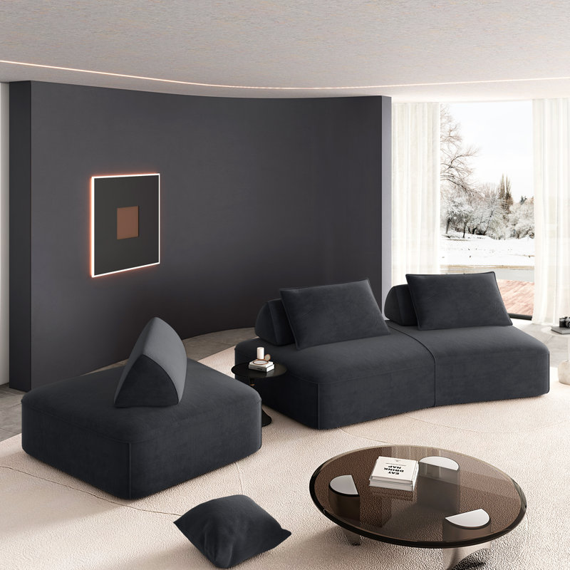 Dearden 139" Modern Luxury Oversized Modular Sectional Sofa Set With Chenille Upholstery And Removable Backrests, Dark Grey