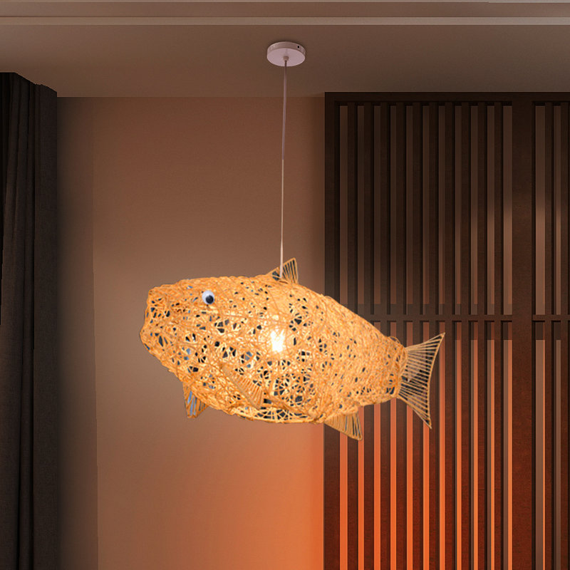 Plafonnier en forme de poisson en rotin 1 lumière Mayzie