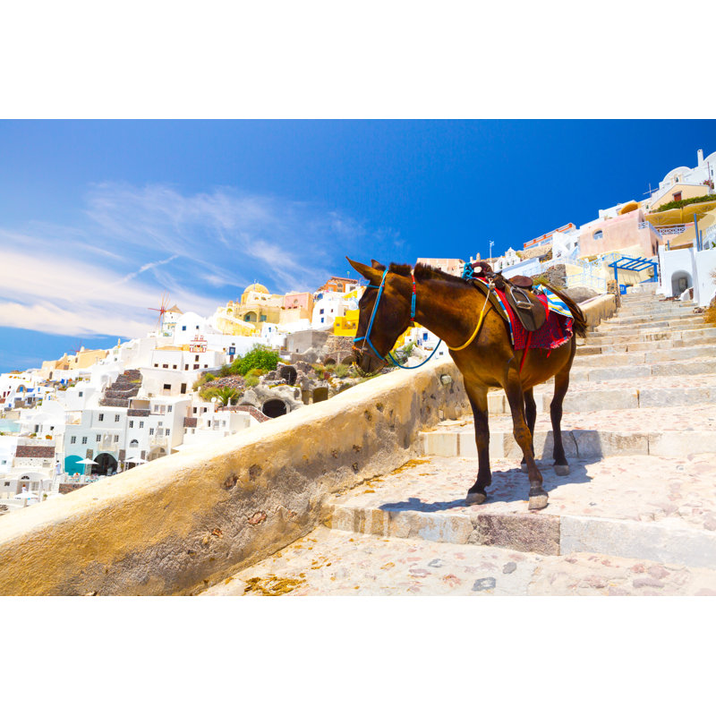 Donkey Taxis In Santorini by Aleh Varanishcha - Wrapped Canvas Print, 61cm H x 91cm W