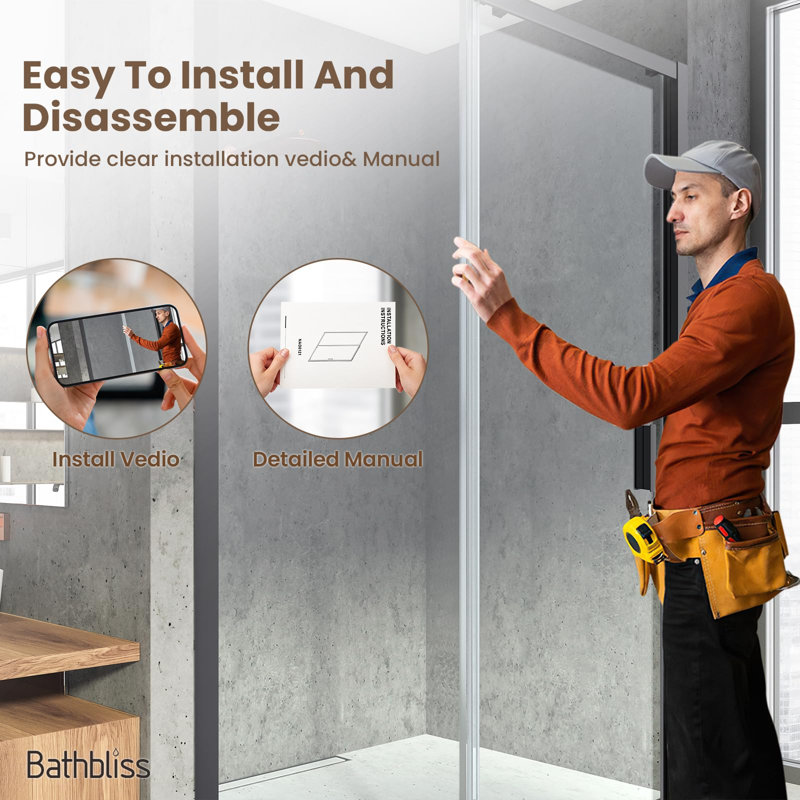 Porte de douche coulissante simple encadrée avec verre trempé transparent de 1/4 po (6 mm) de l 48 po x H 76 po, Matte Black