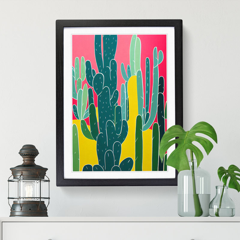 FRM-V0523-348X Cactus Cacti Pop Vol.3 1 Piece Single Picture Frame Wall Art, 64cm H x 46cm W x 2cm D, Black Framed
